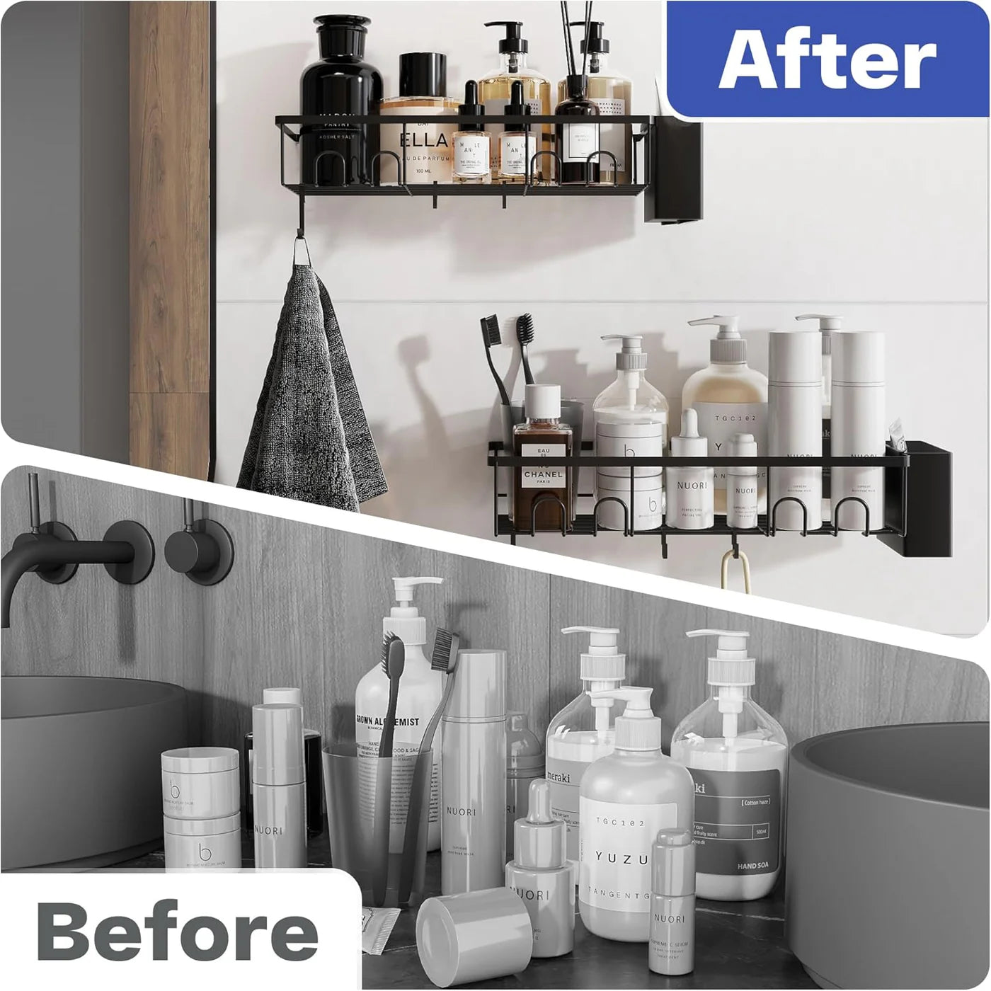 Instant Adhesion 2 Piece Bathroom Shelf